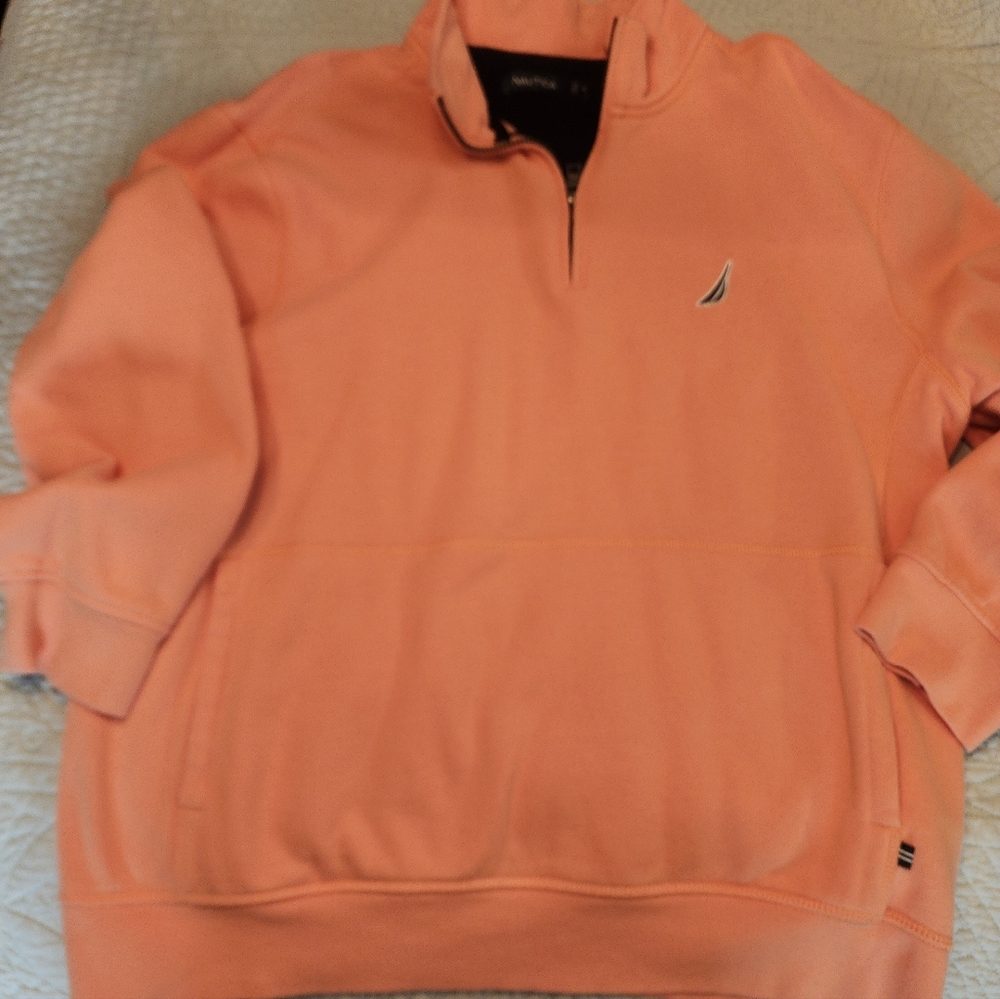 Nautica 1/4 zip sweatshirt XL coral peach navy logo